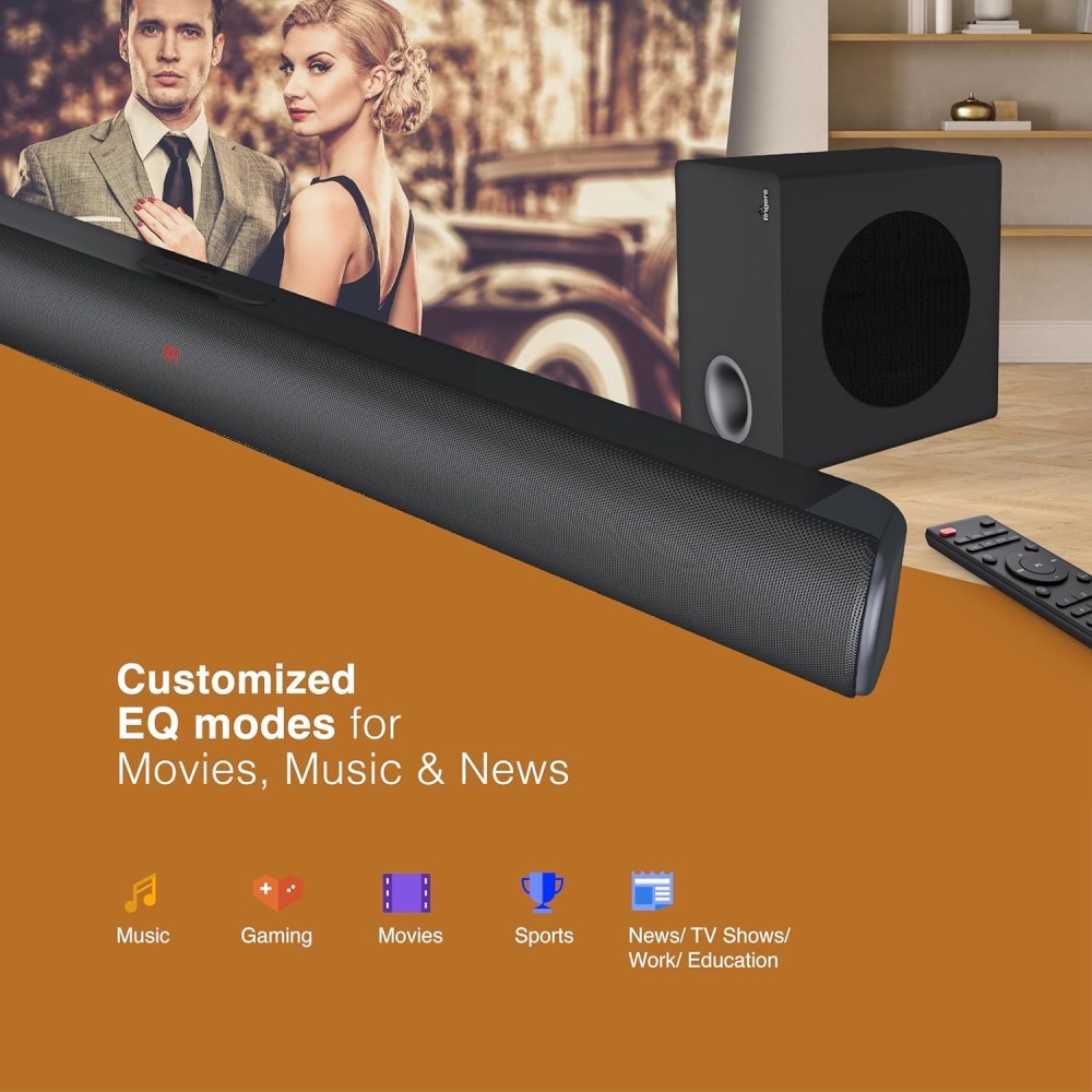 FINGERS Octane-200 Multimedia Sound Bar with Subwoofer (Powerful 200 Watts, Bluetooth, USB, AUX, Optical, HD Interface, Coaxial, Mic Input (6.35mm)