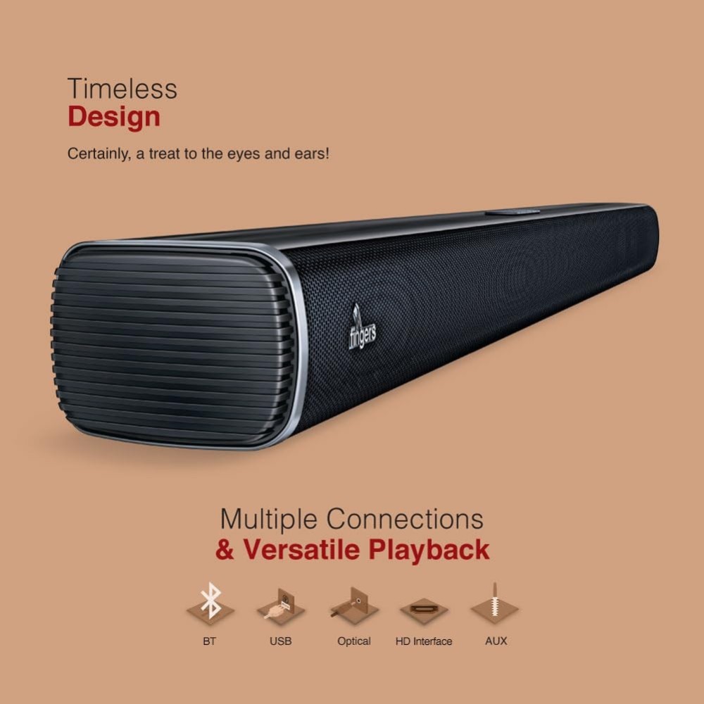 FINGERS Octane-100 Multimedia Sound Bar with Powerful 100 Watts, Subwoofer, Bluetooth, USB, AUX, Optical, HD Interface (ARC), Wall Mountable & Remote Control