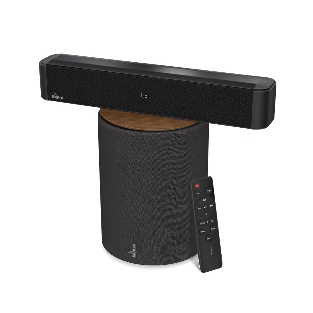 FINGERS RoomFilling-352 2.1 Channel Speaker System with Woofer & Remote - 60 W Cinematic Sound for Spaces up to 350 sq. ft. | Optical, HD Interface, Coaxial | Customised EQ Modes (Rich Black)