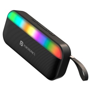 Portronics Plugs 3 15W Portable Bluetooth Speaker with Inbuilt Mic, Dynamic RGB Lights, Bluetooth 5.3V, USB Drive Port, SD Card Port, IPX5 Water Resistant, Integrated Controls, Type C Charging(Black)