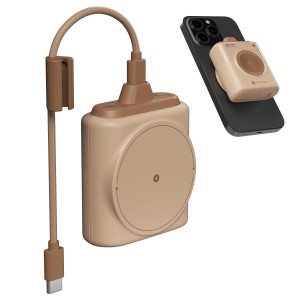 Portronics Moji 10 Smallest Wireless 10000Mah Fast Charging Power Bank with Detachable USB Type-C Cable, Strong Magnet, 20W Wired Output, for iPhone 12 & Above, Android & All Qi Enabled Devices(Mocha)