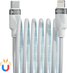 Portronics Lightning Cable 1 m Braided Maglink CL 27W Type C to 8 Pin, (Compatible with Mobile, White, One Cable, USB Type C To Lightning)