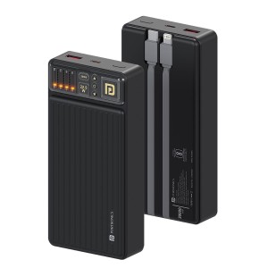 Portronics Luxcell Bind 20k 20000mAh Powerbank with 22.5W Fast Charging, in-Built Type C PD(Input & Output) /8 Pin Cable, LED Indicator, USB-A Mach Output, Compatible with Smartphones, Tablets(Black)