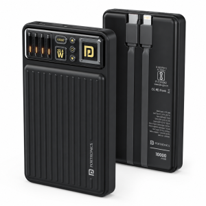 Portronics Luxcell Bind Mini 10k 10000mAh Nano Powerbank with 22.5W Fast Charging, in-Built Type C PD(Input & Output) /8 Pin Cable, LED Indicator, USB-A Mach Output, Compatible with Smartphones(Black)