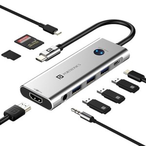 Portronics Mport One 9-in-1 USB C Hub Docking Station with 4K 60Hz HDMI, 100W PD Charging, USB 3.0 Ports, Card Reader, AUX Port & Type-C Adapter for Laptop, MacBook, PC - (Grey)