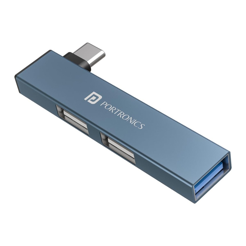 Portronics Mport Mino C USB C Hub, 3 Port USB 2.0 Docking Station with Aluminium Alloy Body for Laptop, MacBook & PC - (Grey)