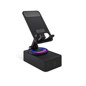 FINGERS Mini MOT (My-Own-TV) Bluetooth & USB Portable Speaker-Cum-Mobile Stand with 360° Rotation (Dazzling RGB Lights, 6-Hour Playback, Built-in Mic) - Rich Black