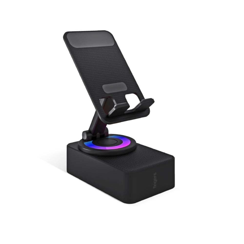 FINGERS Mini MOT (My-Own-TV) Bluetooth & USB Portable Speaker-Cum-Mobile Stand with 360° Rotation (Dazzling RGB Lights, 6-Hour Playback, Built-in Mic) - Rich Black