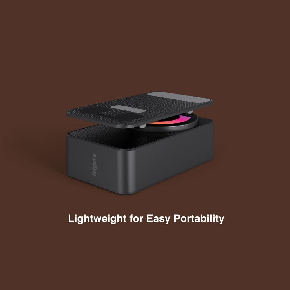 FINGERS Mini MOT (My-Own-TV) Bluetooth & USB Portable Speaker-Cum-Mobile Stand with 360° Rotation (Dazzling RGB Lights, 6-Hour Playback, Built-in Mic) - Rich Black