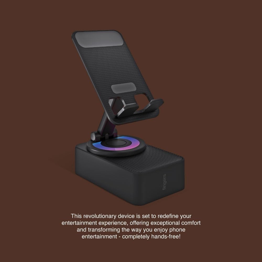 FINGERS Mini MOT (My-Own-TV) Bluetooth & USB Portable Speaker-Cum-Mobile Stand with 360° Rotation (Dazzling RGB Lights, 6-Hour Playback, Built-in Mic) - Rich Black