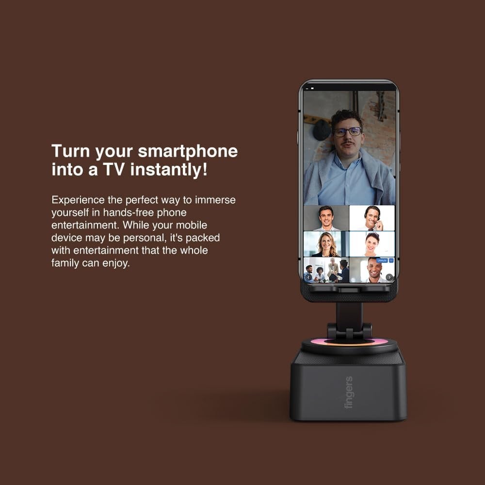 FINGERS Mini MOT (My-Own-TV) Bluetooth & USB Portable Speaker-Cum-Mobile Stand with 360° Rotation (Dazzling RGB Lights, 6-Hour Playback, Built-in Mic) - Rich Black