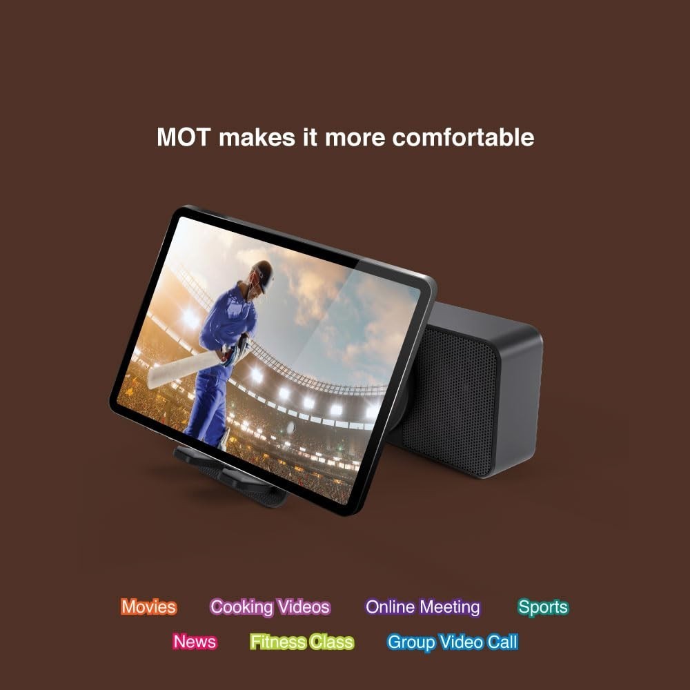 FINGERS Mini MOT (My-Own-TV) Bluetooth & USB Portable Speaker-Cum-Mobile Stand with 360° Rotation (Dazzling RGB Lights, 6-Hour Playback, Built-in Mic) - Rich Black