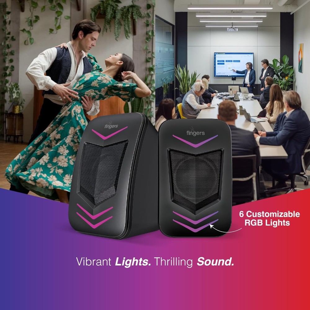 FINGERS RGB-FunBeats USB Multimedia Speaker (2.0 Channel | Sleek Design with RGB Lights | Powerful Bass | in-line Controller)