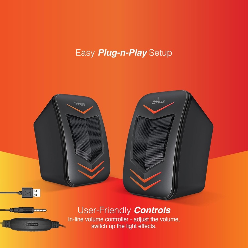 FINGERS RGB-FunBeats USB Multimedia Speaker (2.0 Channel | Sleek Design with RGB Lights | Powerful Bass | in-line Controller)