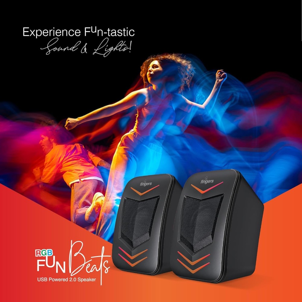 FINGERS RGB-FunBeats USB Multimedia Speaker (2.0 Channel | Sleek Design with RGB Lights | Powerful Bass | in-line Controller)