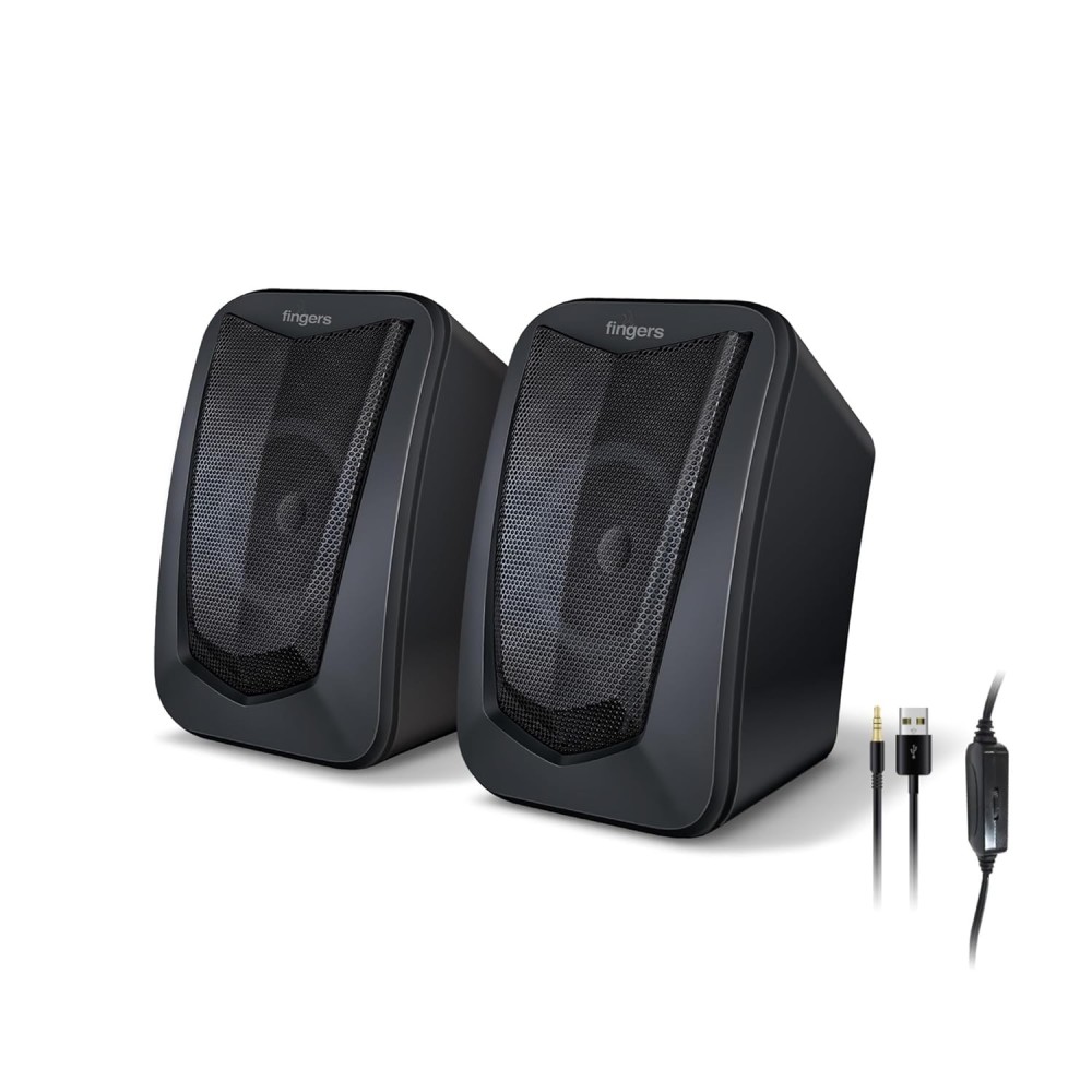 FINGERS DeskSound 2.0 USB Powered Multimedia 2.0 Speakers with Inline Volume Controller and Simple Plug-n-Play (Midnight Black)