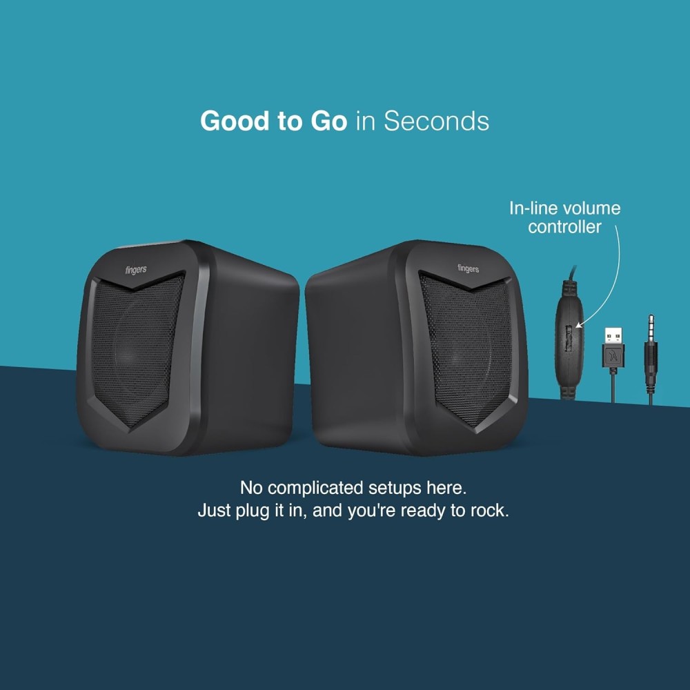 FINGERS DeskSound 2.0 USB Powered Multimedia 2.0 Speakers with Inline Volume Controller and Simple Plug-n-Play (Midnight Black)