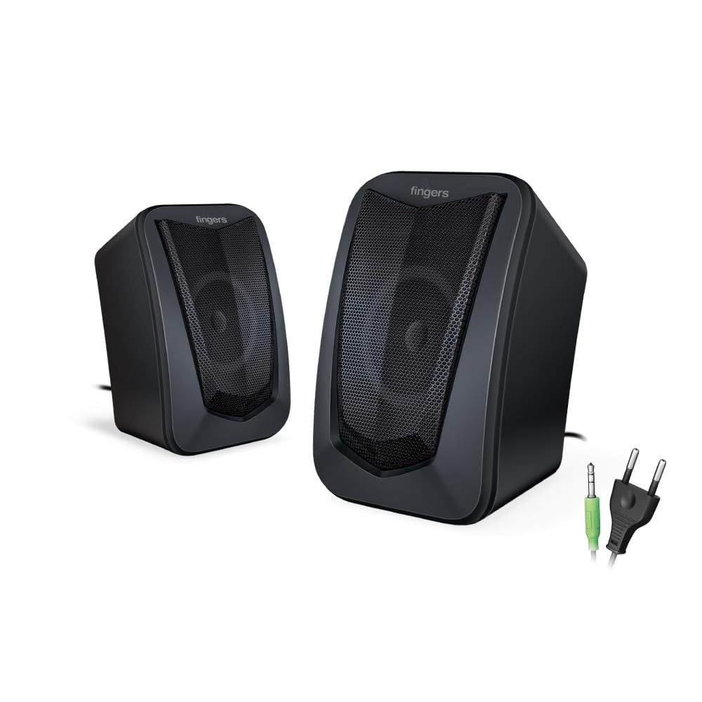 FINGERS ACP-FunBeats 2.0 Compact Computer Speakers for PC & Laptop with Powerful Bass, Crystal-Clear Sound, AC Power, Plug & Play Setup, Stylish Desktop Speaker System - (Black)