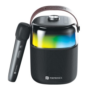 Portronics Dash 4 50W Wireless Bluetooth Party Speaker with Karaoke Mic, Upto 6 Hours Playtime, HD Sound, Bass Boost Technology, EQ Modes, 360° RGB Lights, BT 5.3v, AUX in, Type C Charging(Black).