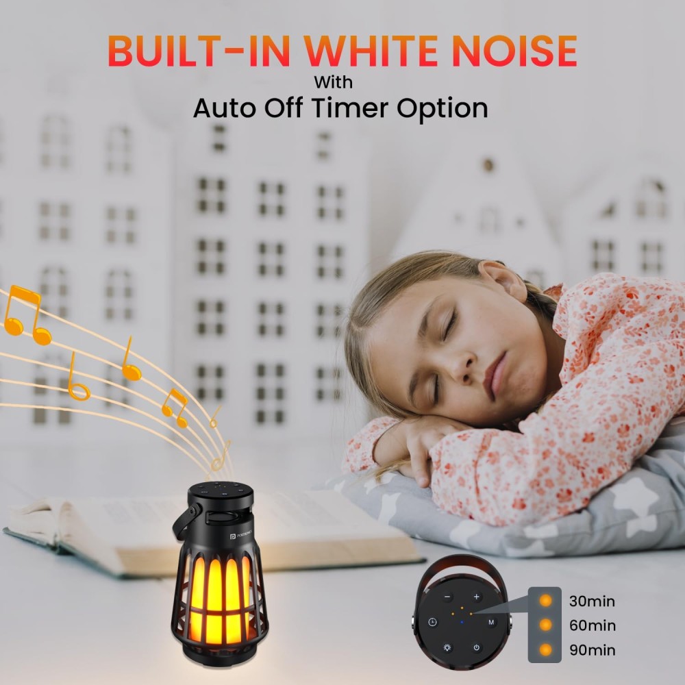 Portronics Dash 6 15W Bluetooth Speaker with Built-in White Noise Machine & Flame LED Night Lamp, TWS Mode, Bluetooth 5.3, Up to 6 Hours Playback, Water Resistant Camping Lantern – (Black)