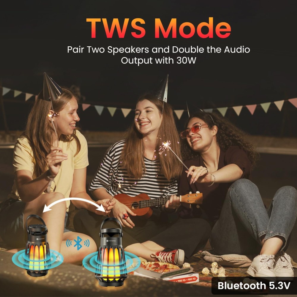 Portronics Dash 6 15W Bluetooth Speaker with Built-in White Noise Machine & Flame LED Night Lamp, TWS Mode, Bluetooth 5.3, Up to 6 Hours Playback, Water Resistant Camping Lantern – (Black)