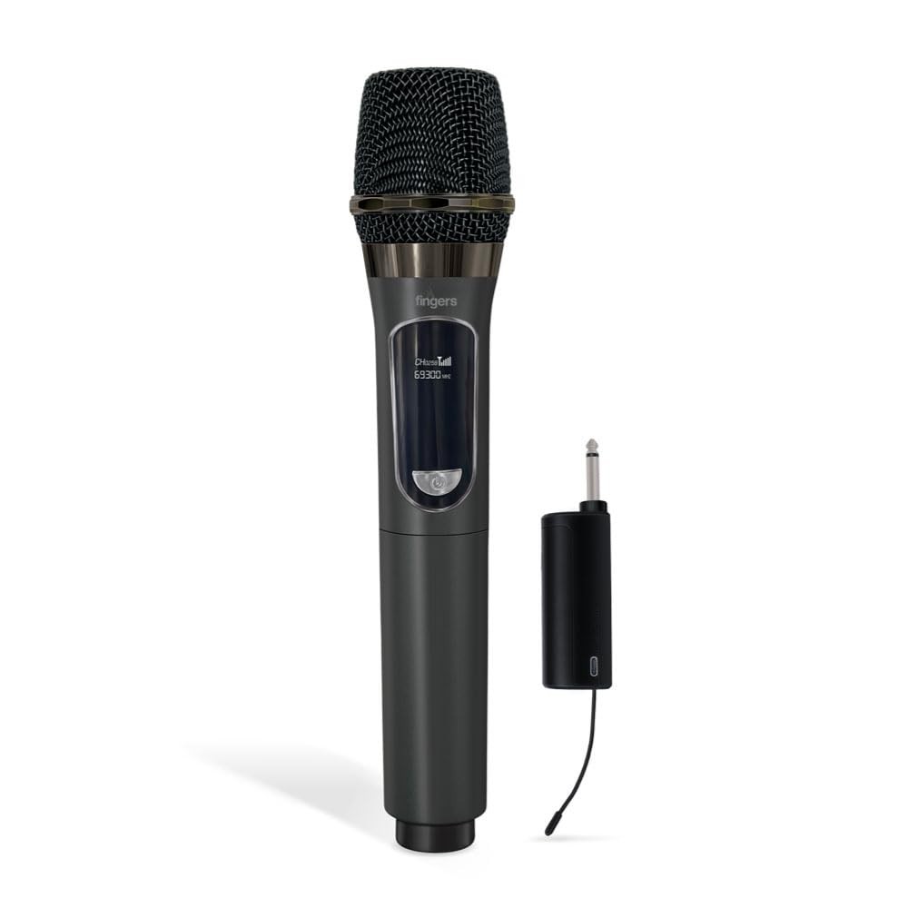 FINGERS Freedom Mic-U105 Wireless Microphone with 6.35 mm pin Receiver (U-Band @ UHF 693 MHz, Big Rechargeable Battery 1200mAh for Both Receiver & Mic, 10-Hour Battery Life, 50 m Working Dist
