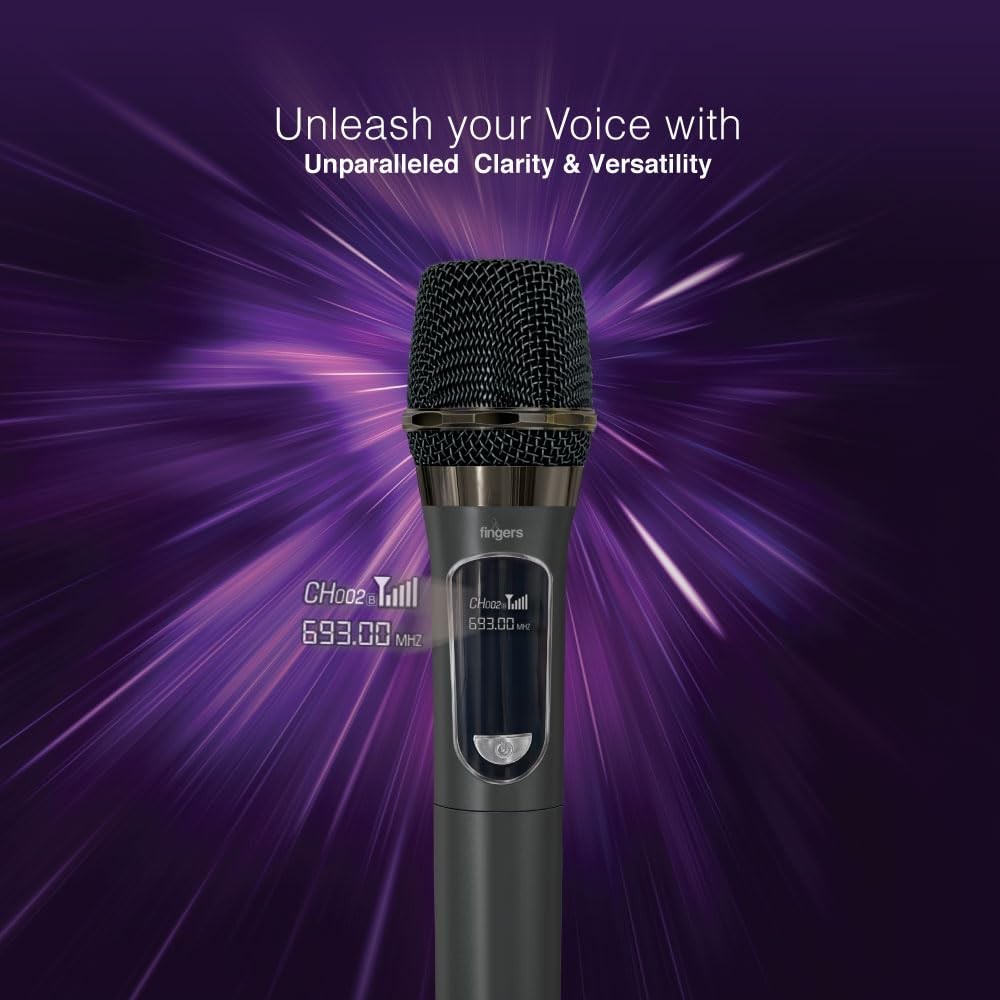 FINGERS Freedom Mic-U105 Wireless Microphone with 6.35 mm pin Receiver (U-Band @ UHF 693 MHz, Big Rechargeable Battery 1200mAh for Both Receiver & Mic, 10-Hour Battery Life, 50 m Working Dist