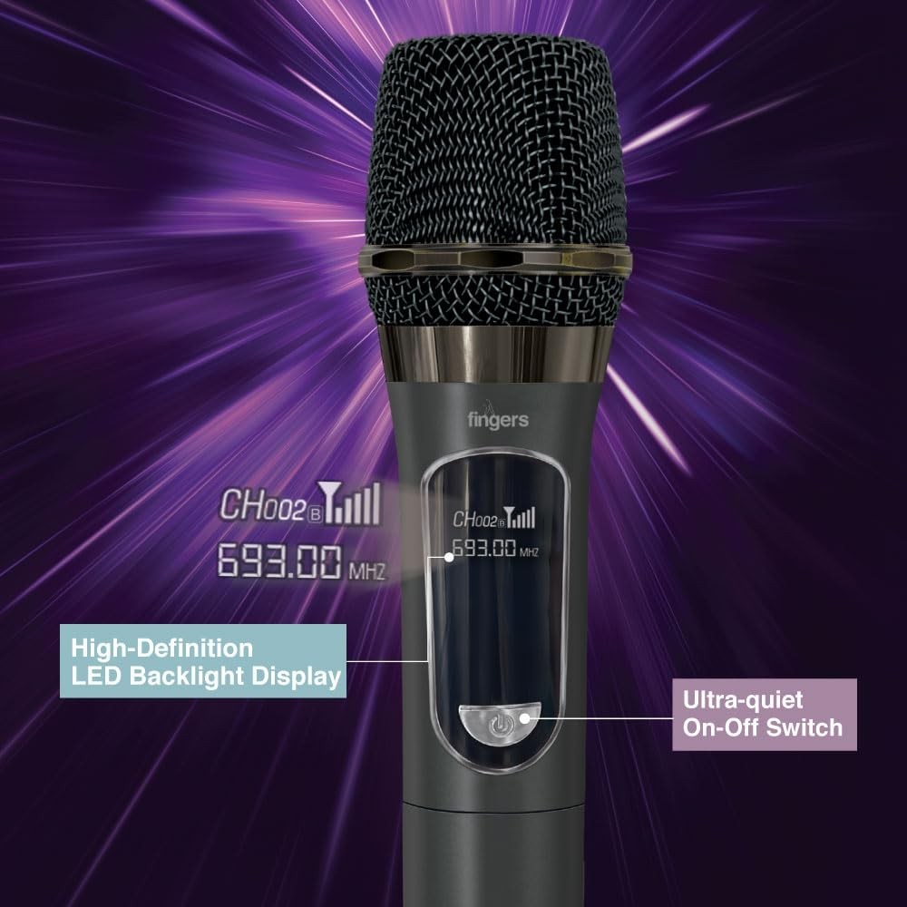 FINGERS Freedom Mic-U105 Wireless Microphone with 6.35 mm pin Receiver (U-Band @ UHF 693 MHz, Big Rechargeable Battery 1200mAh for Both Receiver & Mic, 10-Hour Battery Life, 50 m Working Dist