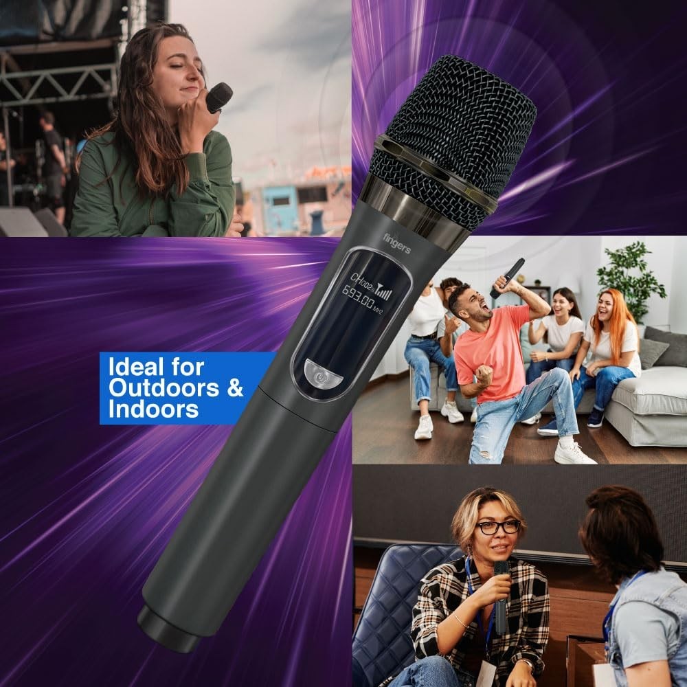 FINGERS Freedom Mic-U105 Wireless Microphone with 6.35 mm pin Receiver (U-Band @ UHF 693 MHz, Big Rechargeable Battery 1200mAh for Both Receiver & Mic, 10-Hour Battery Life, 50 m Working Dist