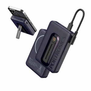 Portronics Revvo 15W Magsafe Wireless Powerbank 10000mAh Fast Charging Powerbank, Detachable Type C Cable, Mobile Stand, Type-C Input/Output PD Port, iPhone 12 & Above, Android & Qi Enabled Devices(Dark Navy Blue)