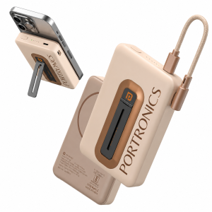 Portronics Revvo 15W Magsafe Wireless Powerbank 10000mAh Fast Charging Powerbank, Detachable Type C Cable, Mobile Stand, Type-C Input/Output PD Port, iPhone 12 & Above, Android & Qi Enabled Devices(Mocha)