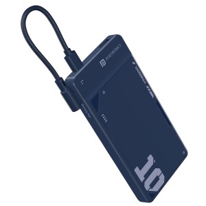 Portronics Luxcell Uno 10K 10000mAh 22.5W Fast Charging Power Bank with Detachable Type C Cable, Ultra Slim Power Bank with Mach USB-A Output, Type C PD Output, Type C Input, Wake Up Button(Blue)