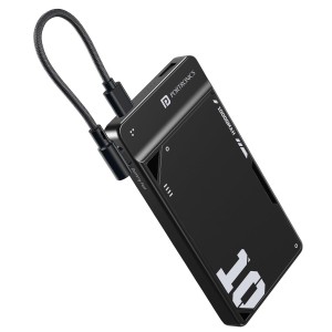 Portronics Luxcell Uno 10K 10000 mAh 22.5W Fast Charging Power Bank with Detachable Type C Cable, Ultra Slim Power Bank with Mach USB-A Output, Type C PD Output, Type C Input, Wake Up Button(Black)