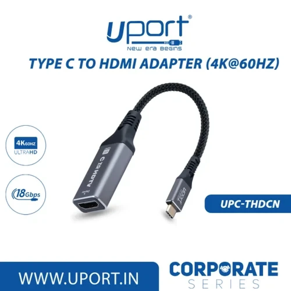 UPORT USB C to HDMI 4K Adapter 60Hz, HDMI 2.0, 60W Power Delivery, 0.5M Braided Cable, Aluminium Body - (Grey)