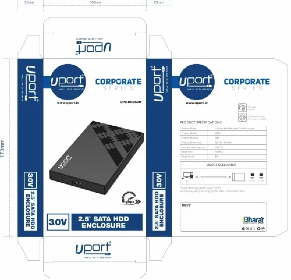 UPORT 2.5 Inch SATA USB 3.0 HDD/SSD External Hard Drive Enclosure, Tool-Free 7mm/9.5mm Case, UASP, Up to 1TB - (Black)