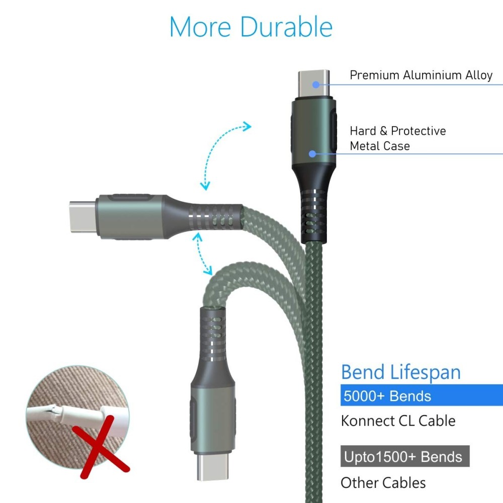 Portronics Konnect CL 20W POR-1067 Type-C to 8-Pin USB Cable (Green)