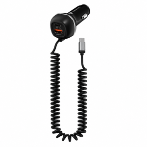 Portronics 71W Car Power 1C Triple Output Fast Car Charger with 33W Type-C Cable, 20W USB-C PD & 18W USB Fast Charging for iPhone, Android Smartphones & Cars - (Black)