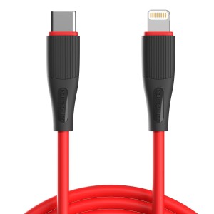 Portronics SilkLink 20W Type-C to 8-Pin Fast Charging Cable (1M, Red)