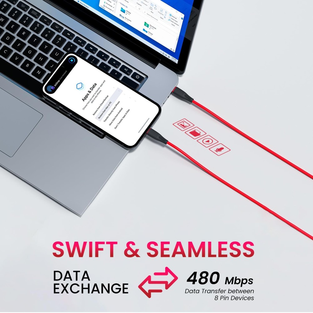 Portronics SilkLink 20W Type-C to 8-Pin Fast Charging Cable (1M, Red)
