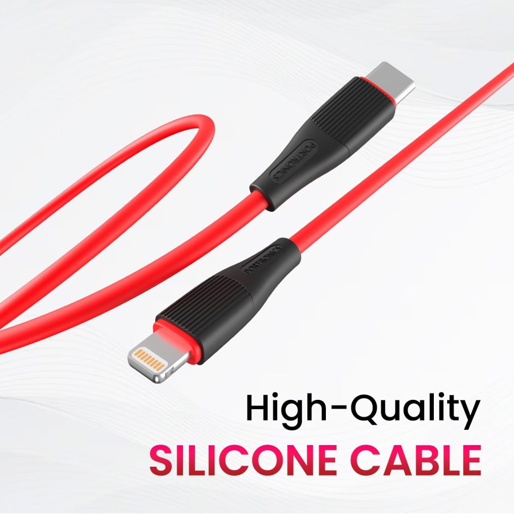 Portronics SilkLink 20W Type-C to 8-Pin Fast Charging Cable (1M, Red)