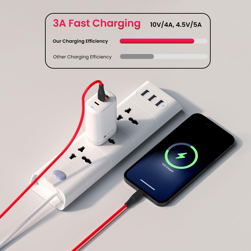 Portronics SilkLink 20W Type-C to 8-Pin Fast Charging Cable (1M, Red)