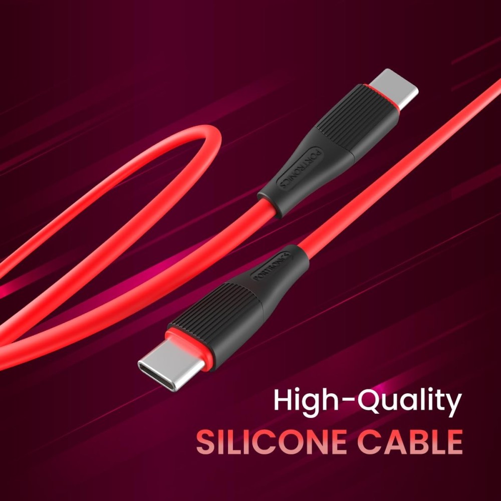 Portronics Silklink 60W PD Type-C to Type-C Fast Charging Cable (1 Meter, Red)
