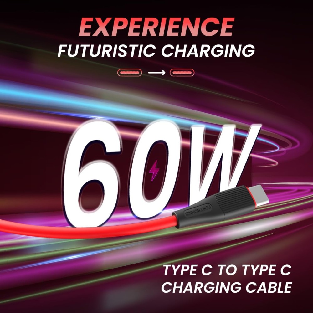 Portronics Silklink 60W PD Type-C to Type-C Fast Charging Cable (1 Meter, Red)