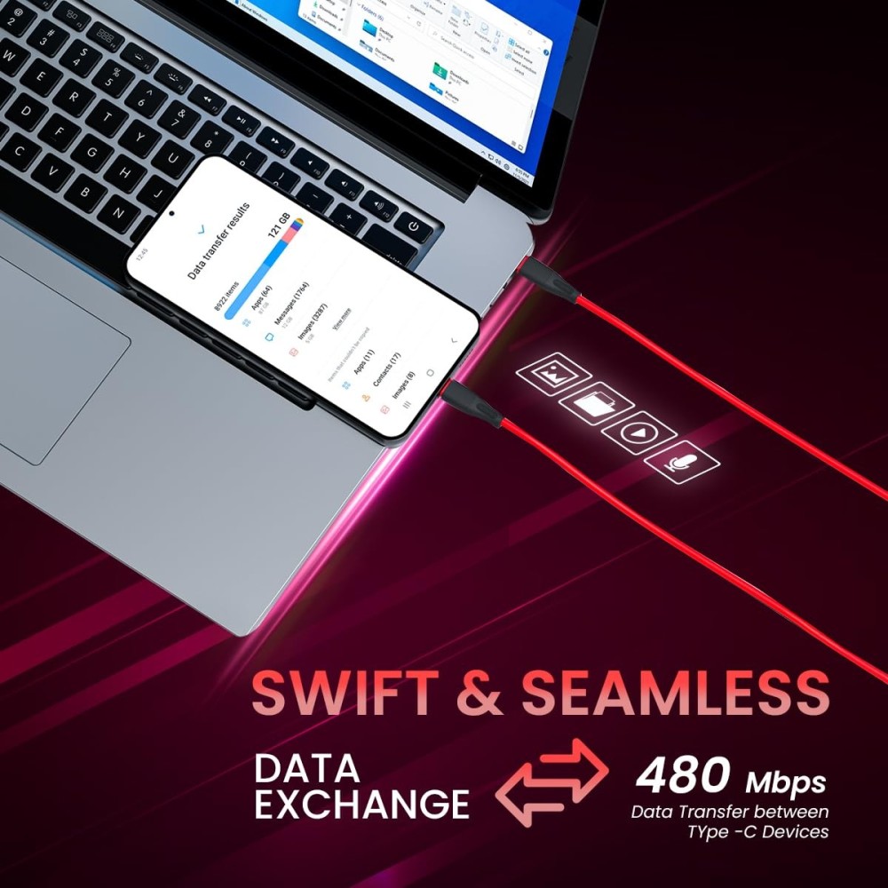 Portronics Silklink 60W PD Type-C to Type-C Fast Charging Cable (1 Meter, Red)