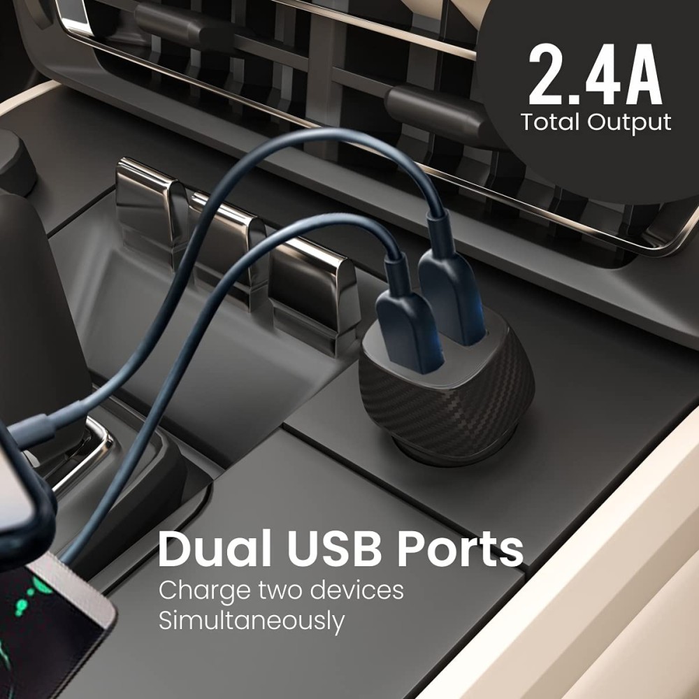 Portronics Car Power 5 12W Fast Car Charger with Micro USB Cable for Android Smartphones & Devices - (Black)