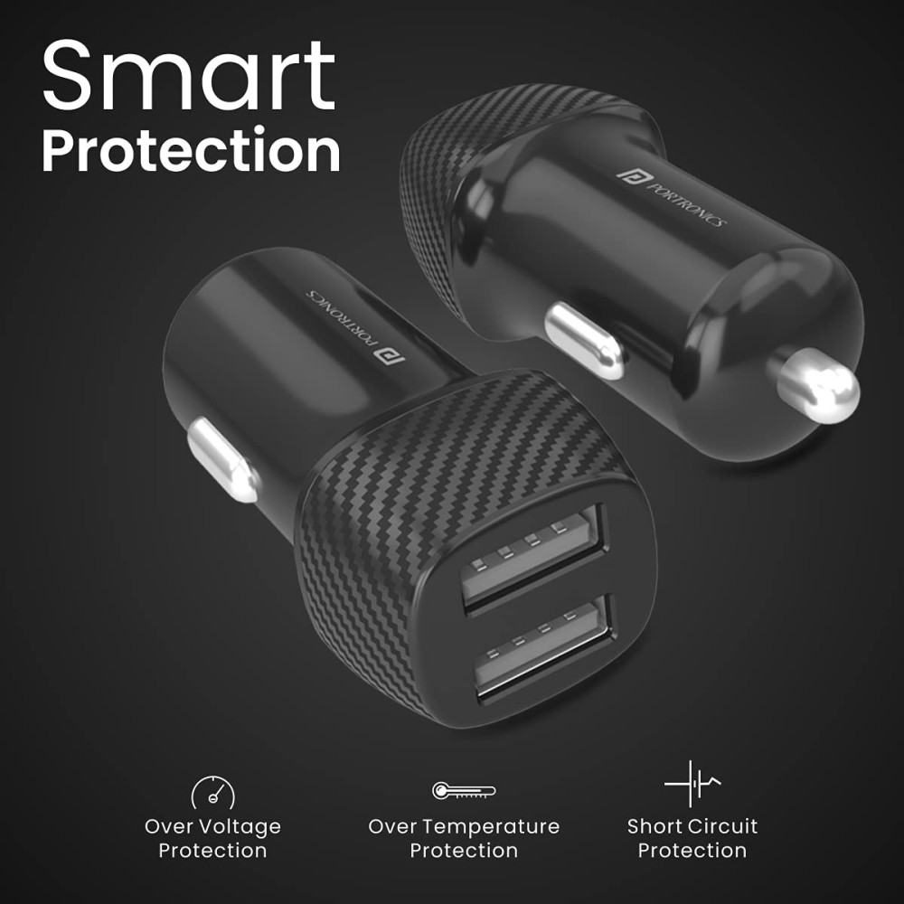 Portronics Car Power 5 12W Fast Car Charger with Micro USB Cable for Android Smartphones & Devices - (Black)