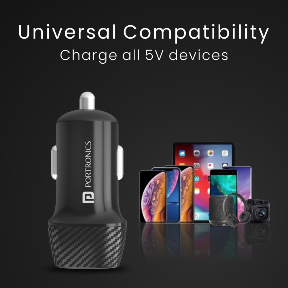Portronics Car Power 5 12W Fast Car Charger with Micro USB Cable for Android Smartphones & Devices - (Black)