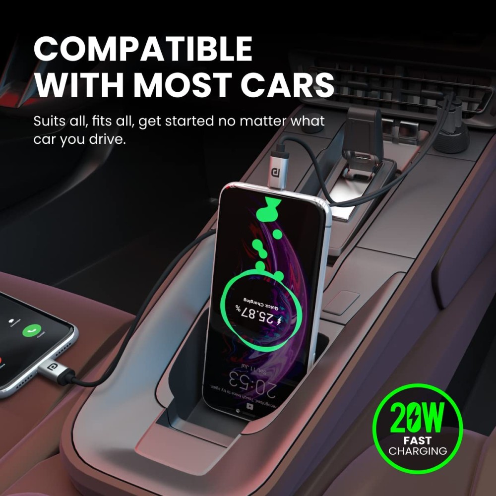 Portronics Car Power 7 20W Fast Car Charger with Dual Output (USB-C PD + USB-A), Fast Charging Car Adapter for iPhone, Android Smartphones & Tablets – (Black)