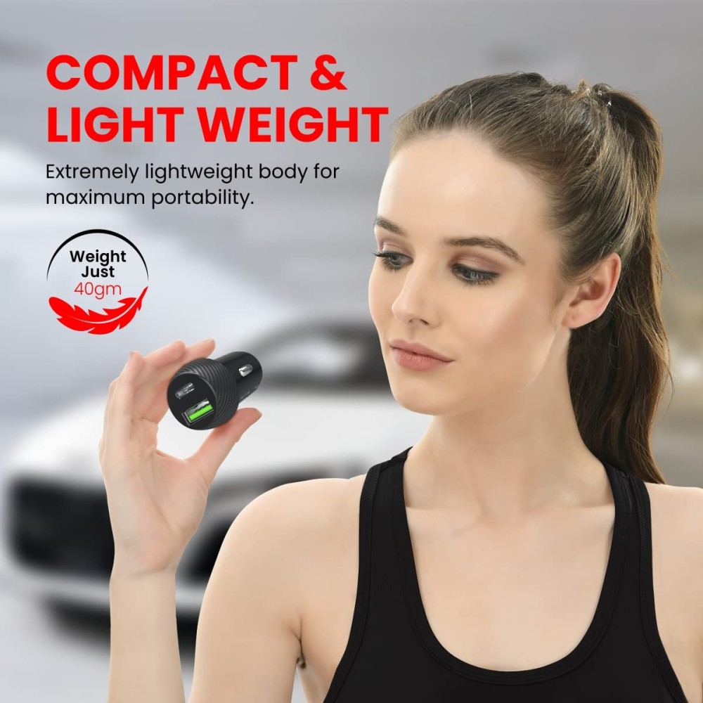 Portronics Car Power 7 20W Fast Car Charger with Dual Output (USB-C PD + USB-A), Fast Charging Car Adapter for iPhone, Android Smartphones & Tablets – (Black)