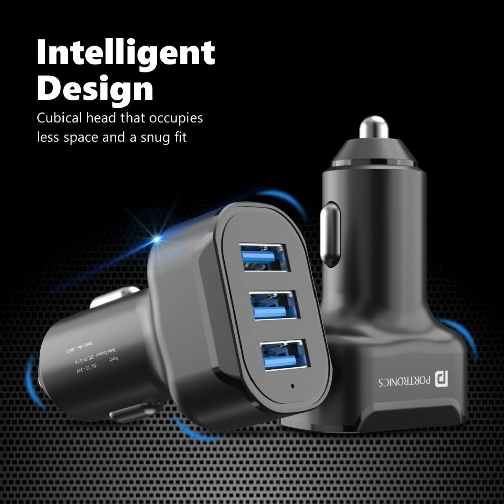 Portronics Car Power 11 17W Car Charger with Triple Output, 3.4A Fast Charging USB Car Adapter for Smartphones, Tablets & Most Cars – (Black)